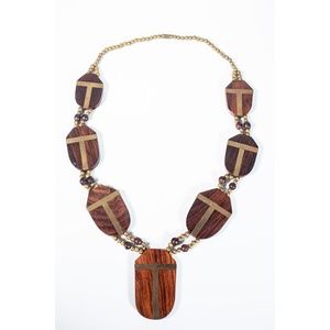 Wood and brass statement necklace
